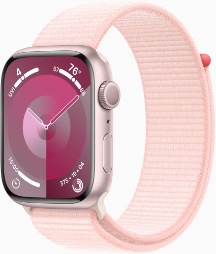 Смарт-часы Apple Watch Series 9 A2980 45мм OLED корп.розовый Sport Loop рем.светло-розовый разм.брасл.:145-220мм (MR9J3LL/ A) (MR9J3LL/A)