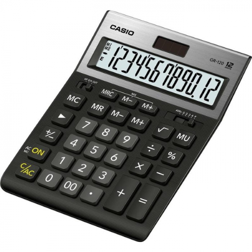 Калькулятор настольный Casio GR-120 черный 12-разр. (GR-120-W-EP)