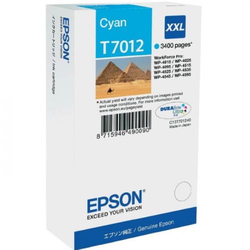 Картридж струйный EPSON T7012 голубой 3400 страниц для WP-4015/ 4095/ 4515/ 4595 (C13T70124010)