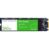 WD SSD Green, 240GB, M.2(22x80mm), SATA3, 3D TLC, R/W 545/465MB/s, IOPs 37 000/68 000, TBW 80, DWPD 0.3 (12 мес.) (WDS240G3G0B)