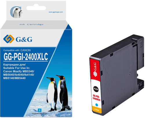 Картридж струйный G&G GG-PGI-2400XLC PGI-2400XL C голубой (20.4мл) для Canon Maxify iB4040/ iB4140/ МВ5040/ MB5140/ МВ5340/ MB5440