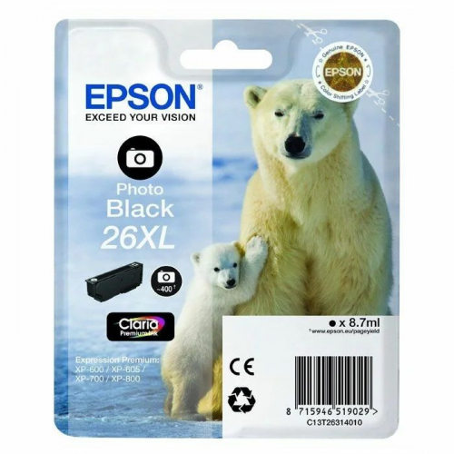Картридж струйный Epson C13T26314012, черный, 500 стр., для XP-600/ 605/ 700/ 710/ 800