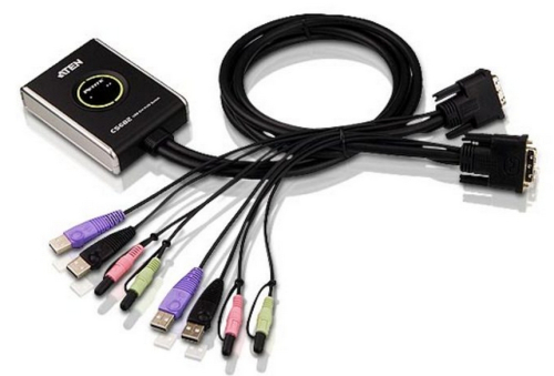 ATEN 2-Port USB DVI/ Audio Cable KVM Switch with Remote Port Selector (CS682-AT)