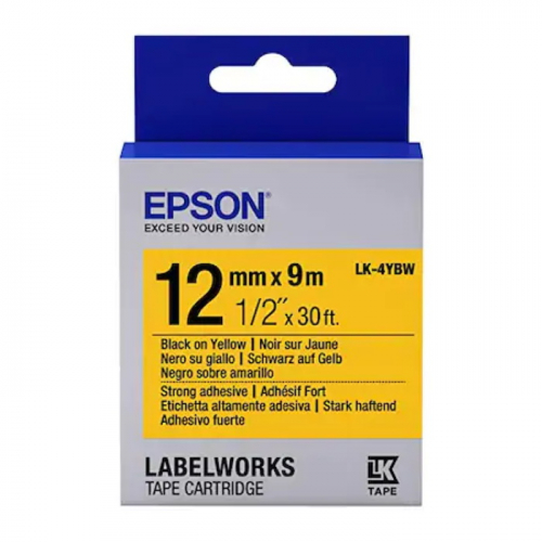 Картридж Epson LK-4YBP с пастельной лентой 12 мм/ 9 мм, чёрный шрифт на жёлтом фоне для LabelWorks (C53S654008)