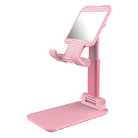 GCR Держатель настольный для смартфона или планшета, розовый с зеркалом , складной, с регулируемой высотой, GCR-53379