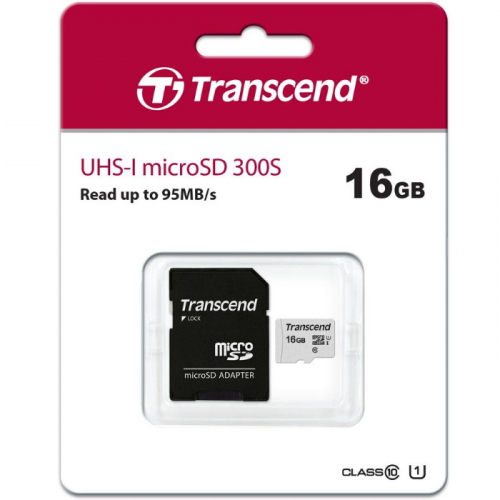 Карта памяти microSDHC 16GB Transcend Class 10 UHS-I U1 R95, W45MB/ s with adapter (TS16GUSD300S-A) фото 2