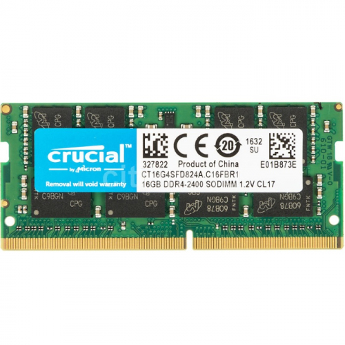 Модуль памяти Crucial CT16G4SFD824A, DDR4 SODIMM 16GB 2400MHz, PC4-19200 Mb/s, CL17, 1.2V, DRx8 RTL (CT16G4SFD824A)