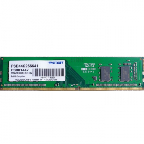 Модуль памяти Patriot DDR4 DIMM 4GB PC-21300 2666MHz 288-pin CL19 1.2V RTL (PSD44G266641)