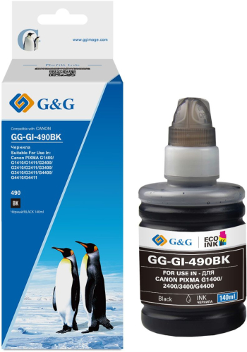 Чернила G&G GG-GI-490BK GI-490 черный пигментный 140мл для Canon Pixma G1400/ G2400/ G3400/ G4400