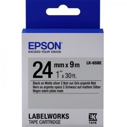 Лента Epson Tape LK-6SBE матовая черный шрифт/серебристый фон 24 мм/9 м (C53S656009)