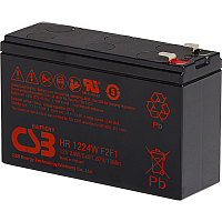 Батарея CSB серия HR, HR1224W F2 F1, напряжение 12В, емкость 6Ач (разряд 20 часов), 24 Вт/ Эл при 15-мин. разряде до U кон. - 1.67 В/ Эл при 25 °С, макс. ток разряда (5 сек.) 130А, ток короткого замыкан