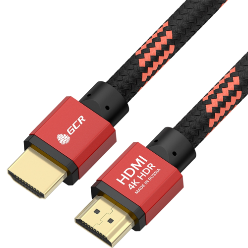 GCR Кабель PROF 2.0m HDMI 2.0, BICOLOR ECO Soft капрон, AL корпус красный, HDR 4:2:2, Ultra HD, 4K 60 fps 60Hz/ 5K*30Hz, 3D, AUDIO, 18.0 Гбит/ с, 28AWG, GCR-54508