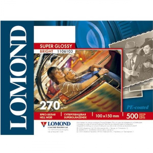 Фотобумага Lomond 10x15/270г/м2/500л./белый высокоглянцевое для струйной печати (1106103)