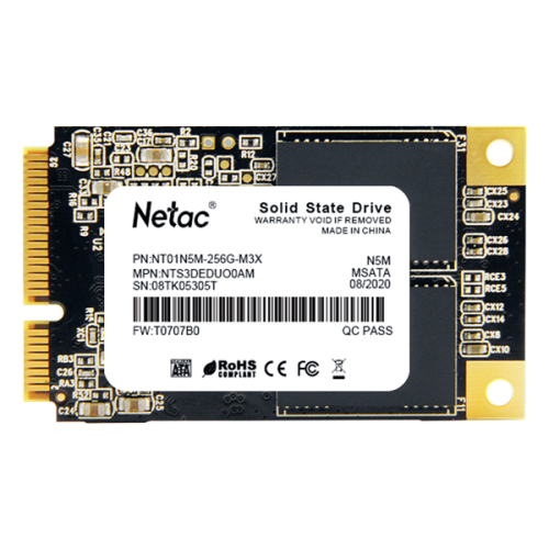Netac SSD N5M 256GB mSATA SATAIII 3D NAND, R/ W up to 540/ 490MB/ s, TBW 140TB, 3y wty (NT01N5M-256G-M3X)