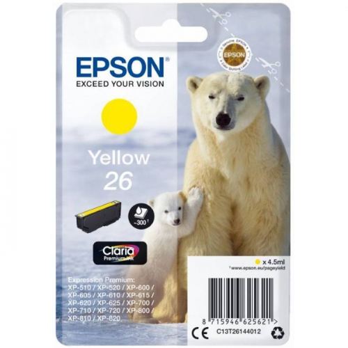 Картридж струйный Epson, желтый, 300 стр.,для XP-600/ 700/ 800 (C13T26144012)