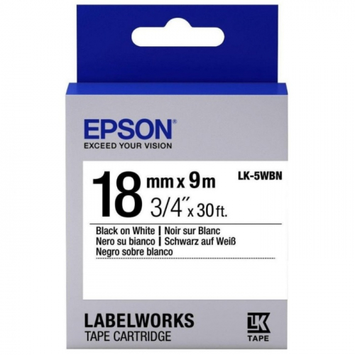 картридж с лентой Epson Tape LK-5WBN, чёрный/белый, ширина 18 мм, длина 9м, для LabelWorks LW-400/LW-400VP/LW-600P/LW-900P/LW-1000P/LW-Z900FK (C53S655006)