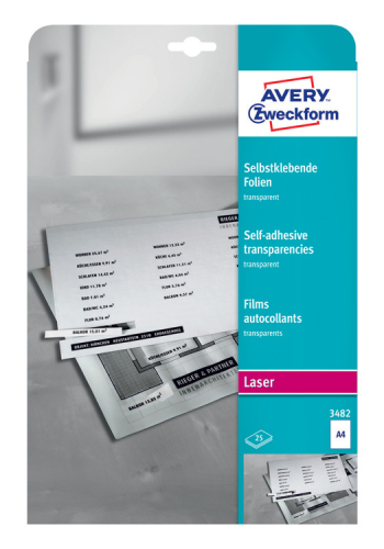 Пленка Avery Zweckform 3482 A4/ 196г/ м2/ 25л./ прозрачный самоклей. для лазерной печати