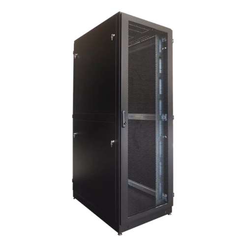 Шкаф телекоммуникационный напольный 42U (800 1000) дверь перфорированная, задние двойные перф., цвет черный (ШТК-М-42.8.10-48АА-9005)