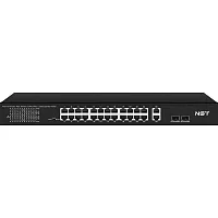 PoE коммутатор Fast Ethernet на 24 x RJ45 портов + 2 x GE Combo uplink порта. Порты: 24 x FE (10/ 100 Base-T) с поддержкой PoE (IEEE 802.3af/ at), 2 x GE Combo Uplink (RJ45 + SFP). Соответствует стандар (NS-SW-24F2G-P)