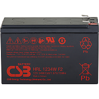 Батарея CSB серия HRL, HRL1234W F2 FR, напряжение 12В, емкость 8.5Ач (разряд 20 часов), 34 Вт/ Эл при 15-мин. разряде до U кон. - 1.67 В/ Эл при 25 °С, макс. ток разряда (5 сек.) 130А, ток короткого замыкания 367А, макс. ток заряда 3.4A, свинцово-кислот