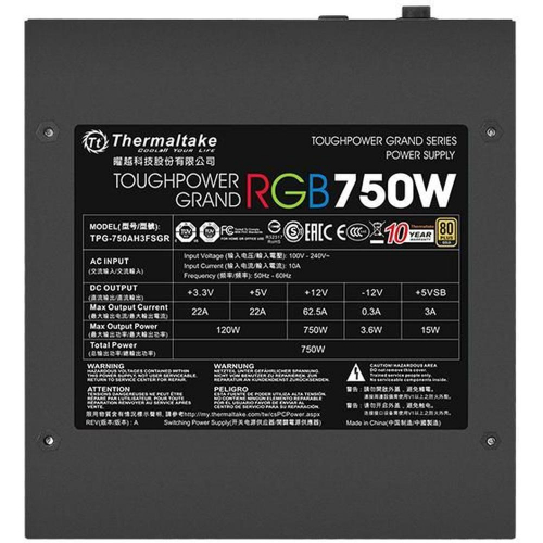 Блок питания Thermaltake Toughpower Grand RGB 750W (PS-TPG-0750FPCGEU-S) фото 3