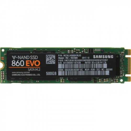 Накопитель Samsung 860 EVO SSD M.2 2280 SATA III 500 GB 550/520MB/s 97K/88K IOPS MTBF 1.5M RTL (MZ-N6E500BW)