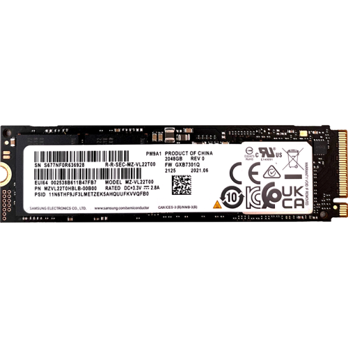 Твердотельный накопитель/ Samsung SSD PM9A1, 2TB, M.2(22x80mm), NVMe, PCIe 4.0 x4, R/ W 7000/ 5200MB/ s, IOPs 1 000 000/ 850 000 (12 мес.) (MZVL22T0HBLB-00B00)