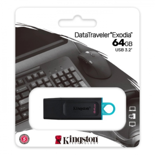 Флеш накопитель Kingston 64GB DataTraveler Exodia USB 3.2 Gen 1 черный/ голубой (DTX/ 64GB) (DTX/64GB) фото 3