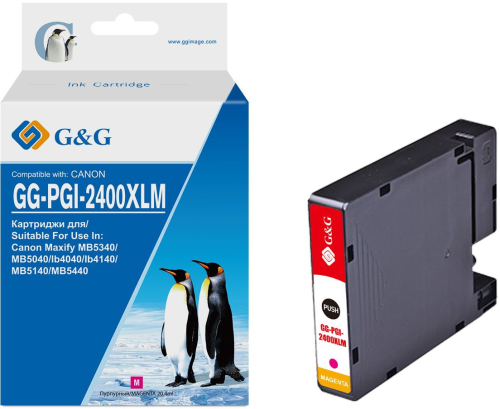 Картридж струйный G&G GG-PGI-2400XLM PGI-2400XL M пурпурный (20.4мл) для Canon Maxify iB4040/ iB4140/ МВ5040/ MB5140/ МВ5340/ MB5440