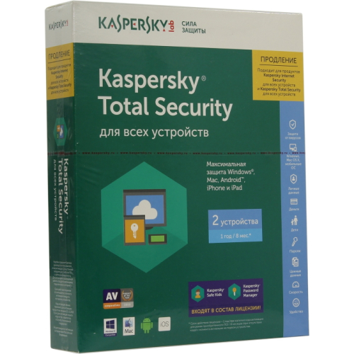 ПО Kaspersky Total Security Multi-Device, Rus Ed, 2 ПК/ 2 устр., 1 год, Renewal Box (KL1919RBBFR)