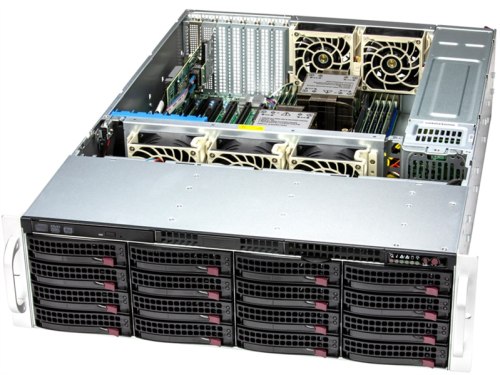 Supermicro SuperStorage 3U Server 631E-E1CR16H noCPU(2)4rd Gen Xeon Scalable/ TDP 270W/ no DIMM(16)/ SATARAID HDD(16)LFF+ SATA HDD(2)SFF/ 2xM.2 NVMe 6xLP/ 2x10GbE/ 2x1200W (SSG-631E-E1CR16H)