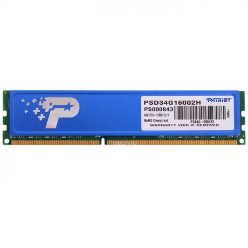 Модуль памяти Patriot DDR3, DIMM, 4GB, 1600Mhz, PC3-12800 Mb/ s, CL11, 1.5V, RTL (PSD34G16002)